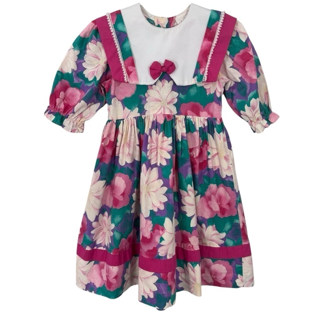 Vintage Little Princess Easter Formal Dress Girls 3X 3T Floral Ruffle 80s 90s